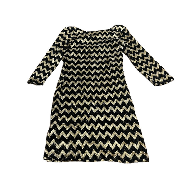 Forever 21 Dress Size Large Black and Gold Chevron Pattern Good Used Condition - Picture 5 of 8